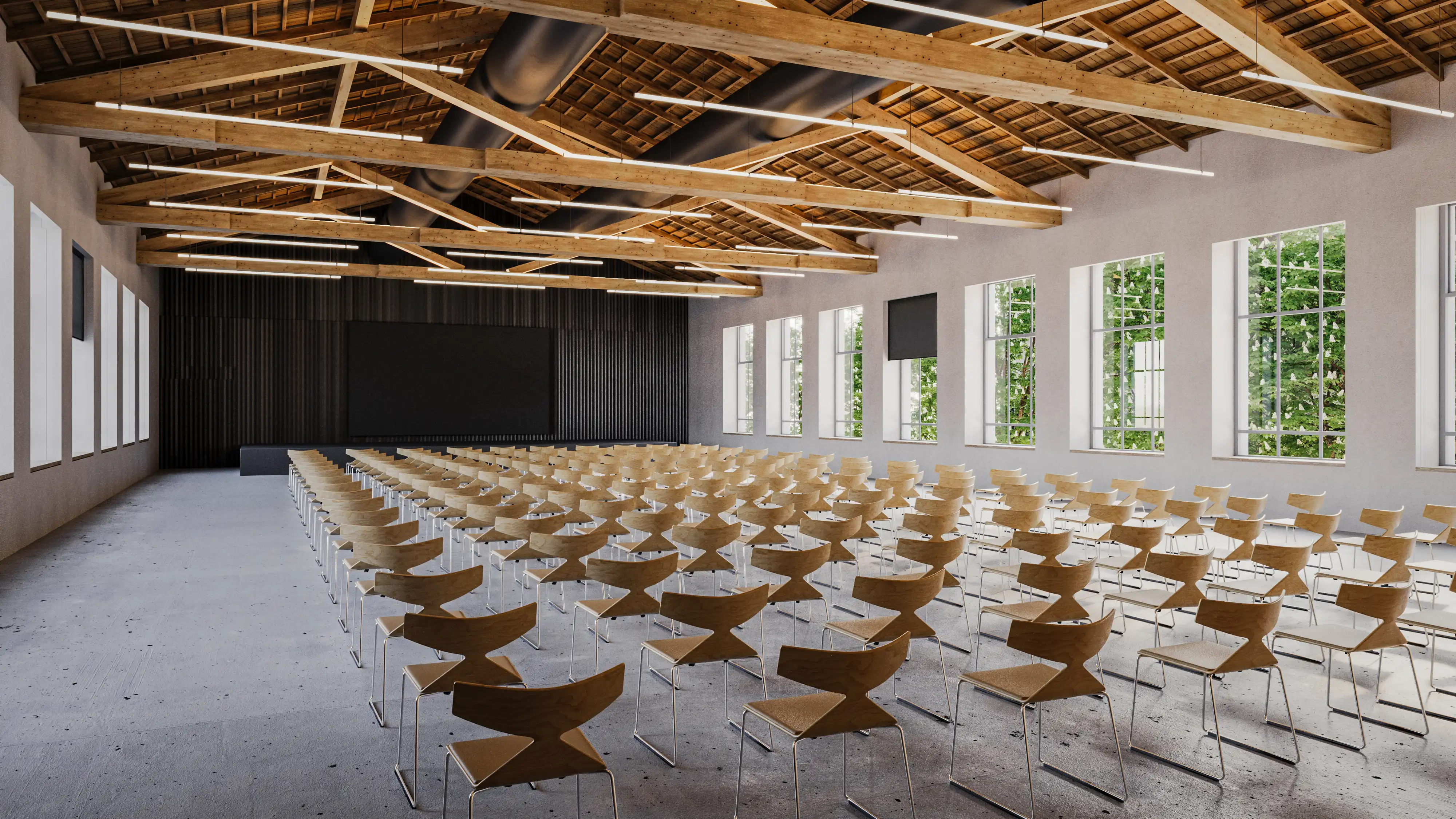 SAMSUNG konferencijų centras po 1947 metų medinėmis santvaromis